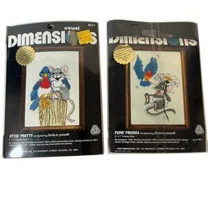 Sittin' Pretty‎ & Flyin Friends Dimensions Crewel Embroidery Kit 1980's